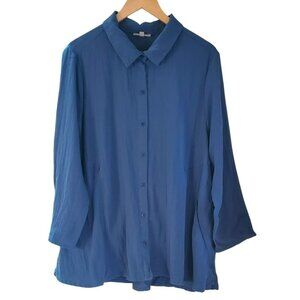 Habitat Women's Blue Button Up Relaxed Fit Shirt/Jacket Front Side Pockets Sz XL